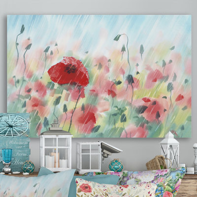 «Red Poppy Field Under The Rain», reproduction sur toile