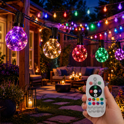 30 ft 30-Bulb Colour Changing Outdoor Globe String Lights Shatterproof, Low-Voltage LED Party Patio Lighting