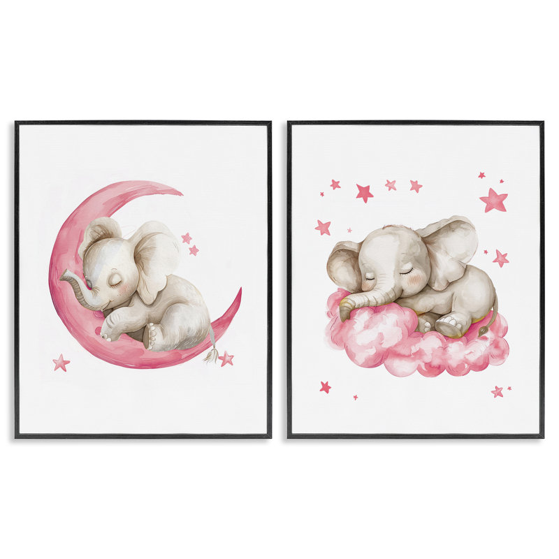 «Pink Sleepy Elephant», ensemble de 2 giclées encadrées par LSR Design Studio, Giclée encadrée noir minuit, H 20 po x l 16 po