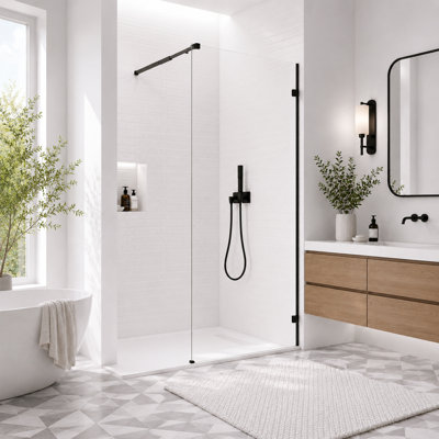 Porte de douche à panneau simple sans cadre l 34 po x H 76 po, verre trempé 3/8 po 10 mm, noir mat