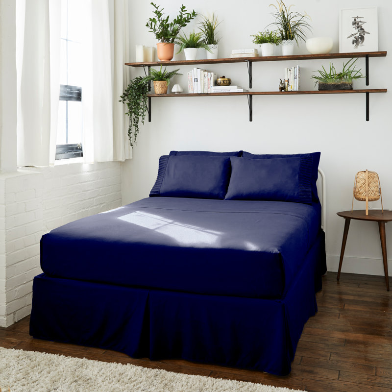 Ensemble de draps 4 pièces en bambou, Bleu marine, Ensemble de draps pour taille de lit grand avec un