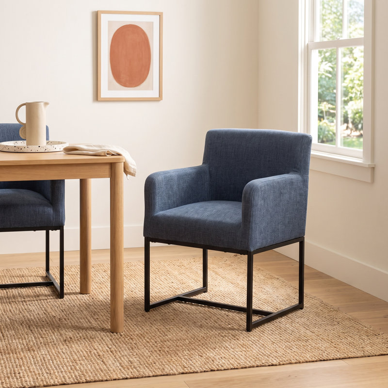 18.9" H Upholstered Armchairs with Metal Base, NavyBlue
