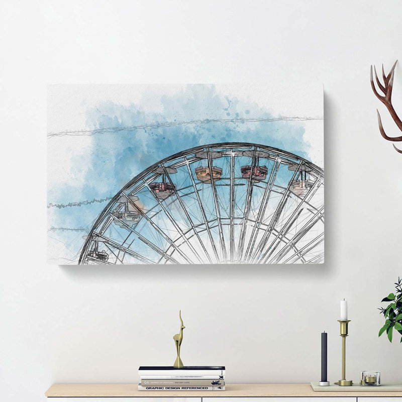 Santa Monica Pier Ferris Wheel in Abstract - Wrapped Canvas Drawing - Wrapped Canvas, 40cm H x 60cm W x 3cm D
