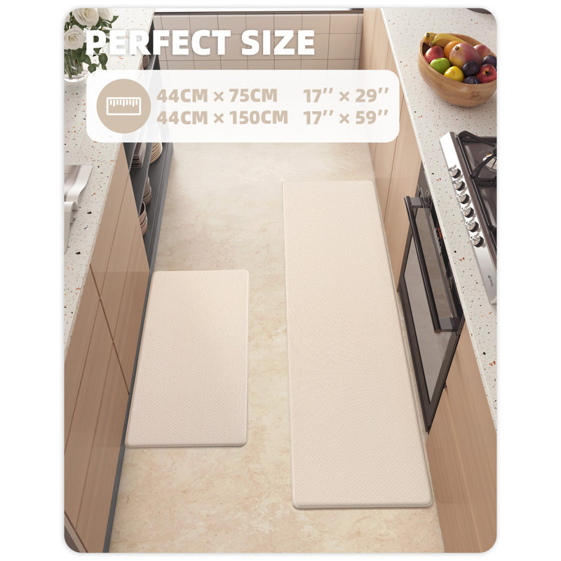 Jendrik Solid Color Synthetic Water Resistant Anti-Fatigue Kitchen Mat, Beige, 17" x 29" & 17" x 59"