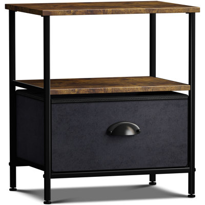 Sorbus 1 Drawer and Shelves Nightstand with Steel Frame, Wood Top & Fabric Bins, Black Metal Navy Drawers