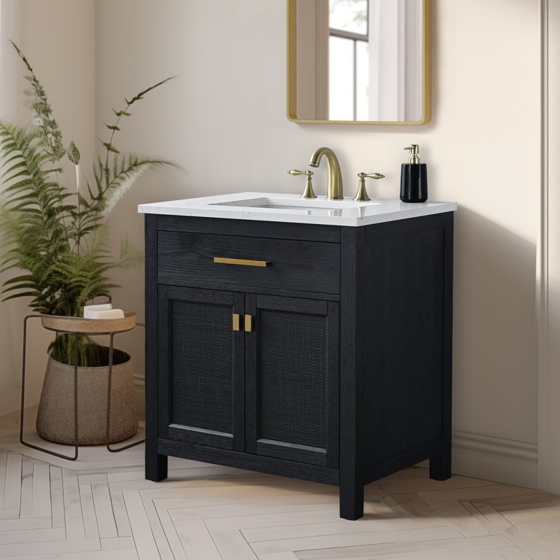 Marquist 30" Single Bathroom Vanity With Stone Top, Black