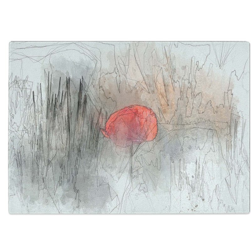 Tempered Glass Poppy Flower Chopping Board, 39 cm W x 28.5 cm L