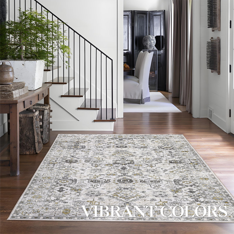 Area Rug Washable Rug Vintage Rug Non Slip Backing Accent Carpet Runner Rug Ultra-Soft Low Pile Rug Oriental Floral Rug Distressed Aesthetic Floor Mat for Living Room Bedroom Stain Resistant Carpet for Kitchen Laundry Office