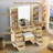 43.5" Medium Size Makeup Vanity Table Set with Mirror and Lights, Fluted Design  with 10 Drawers & 2 Transparent Glass Cabinets, Stool and Charging Station-1963439084