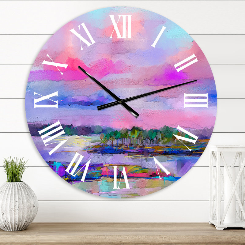 Mauve ciel abstrait paysage III - horloge murale moderne, Petit