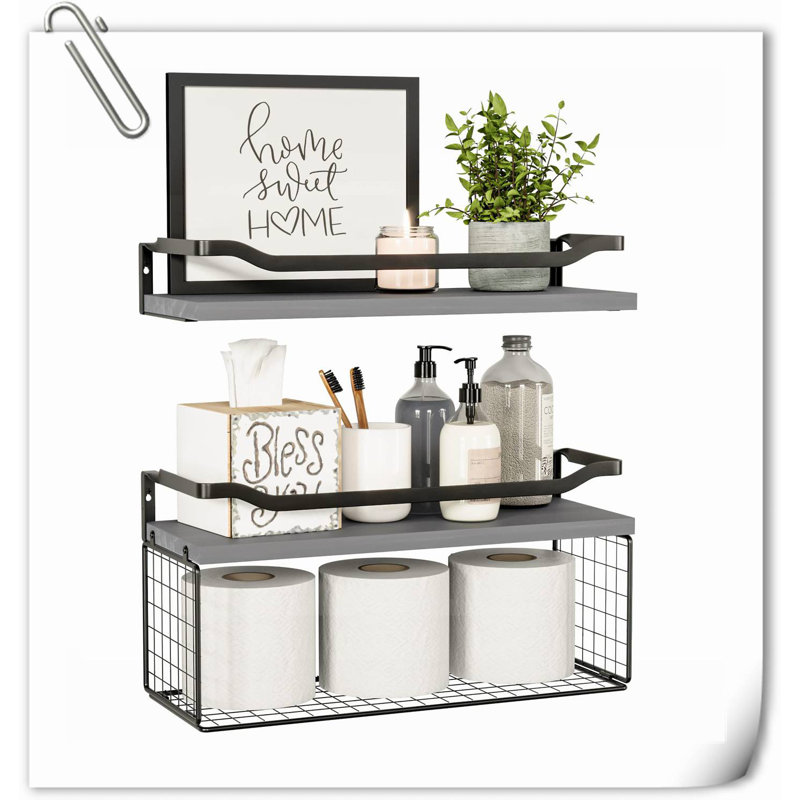 Calogera 2 Piece Wood Floating Shelf, Natural Wood/Gray