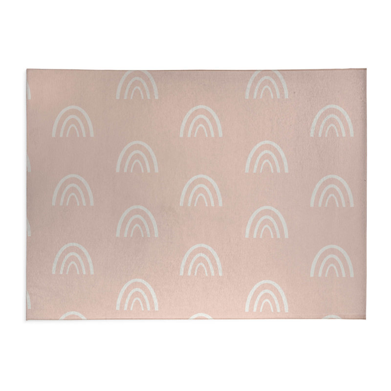 Plain Bows Kids Play Mat, Rectangle 5' x 7', Pink/White