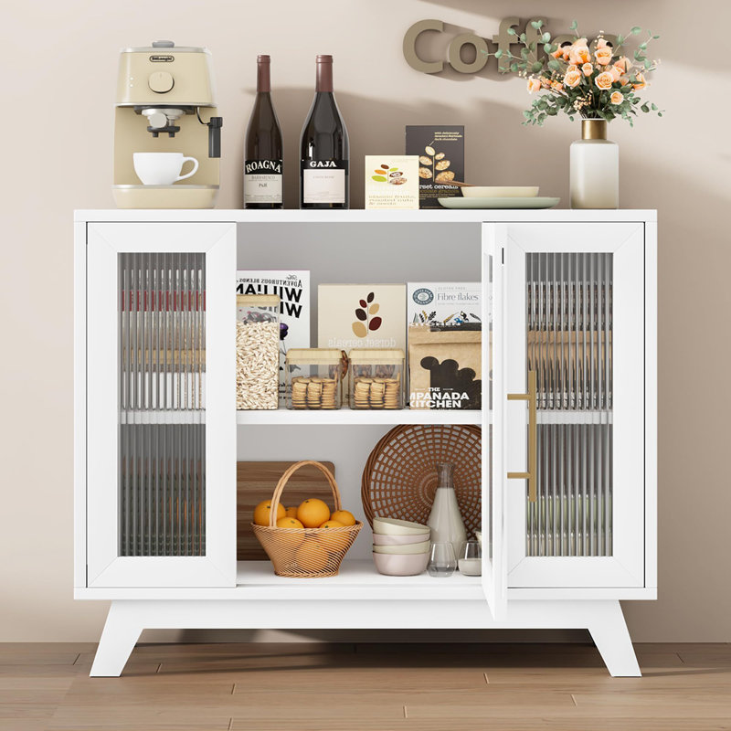 Buffet avec porte en verre cannelé, Blanc
