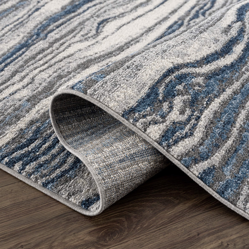 Rectangular Blue and Gray Abstract Synthetic Area Rug