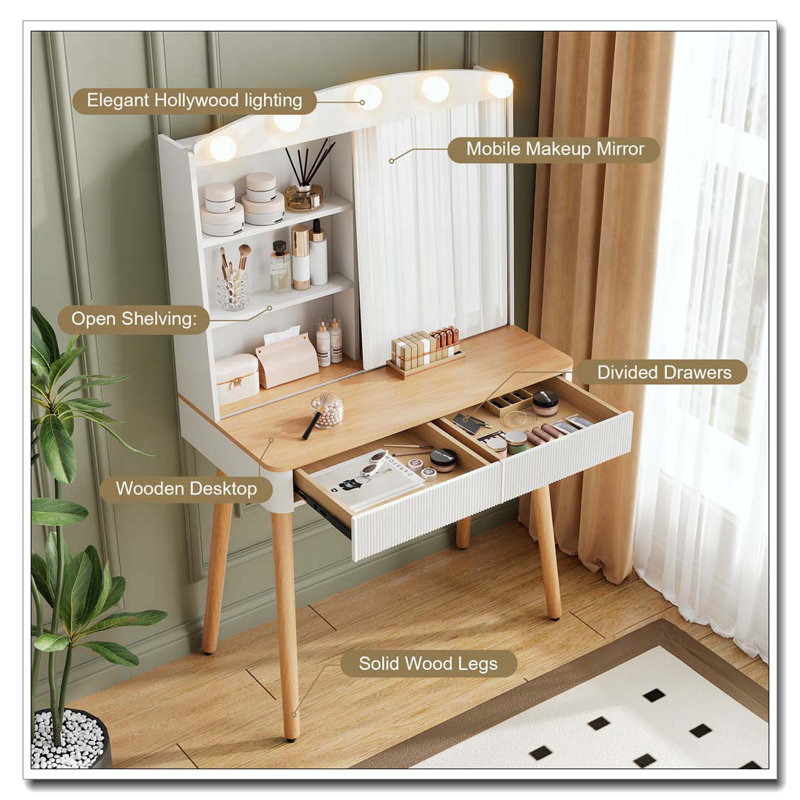 Petit bureau de coiffeuse avec miroir et lumières