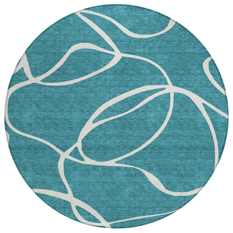 Mirelle Teal Washable Indoor-Outdoor Rug - , 2'6" x 3'10"