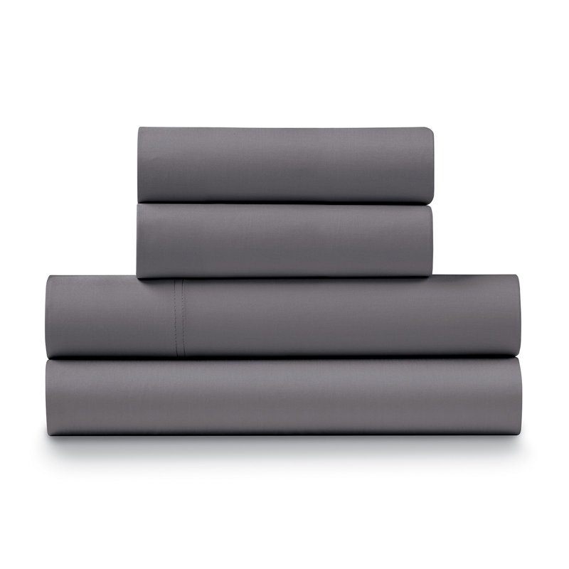  500 Thread 100% Cotton Sateen Sheet Set (4PC.), King, Charcoal