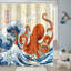 Ensemble de rideau de douche en tissu imperméable avec crochets pour salle de bain Funny Ocean Octopus 72 po x 72 po