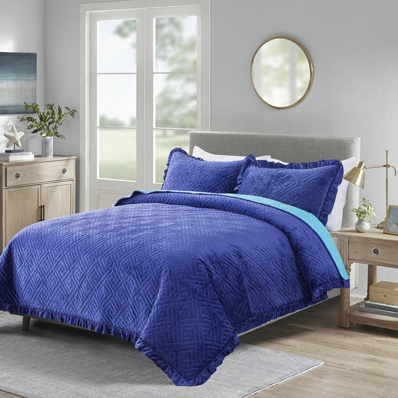 Modern & Contemporary Quilt, Queen Quilt + 2 Queen Shams, Navy