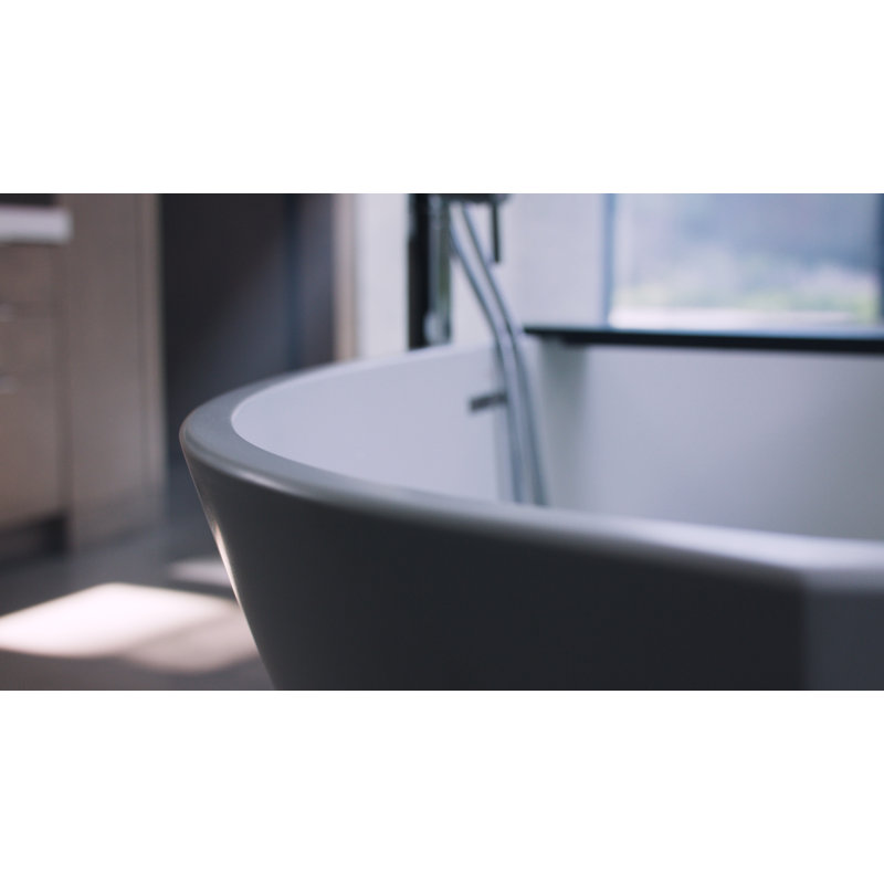 BE 66'' L Freestanding Soaking Bathtub, Brushed Nickel, Glossy White
