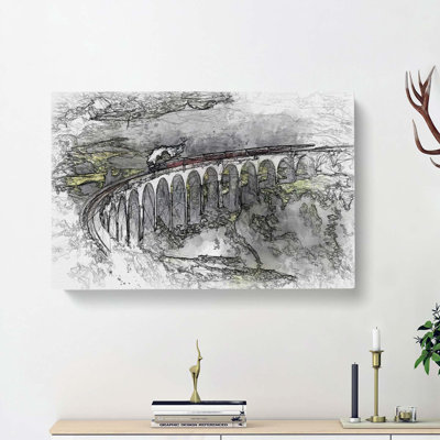 Steam Train in Scotland Abstract - Wrapped Canvas Drawing - Wrapped Canvas