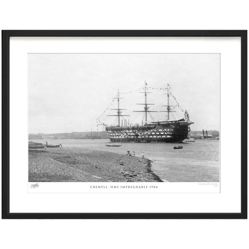 Cremyll, HMS Impregnable 1904 - Single Picture Frame Print, 40cm H x 50cm W x 2.3cm D