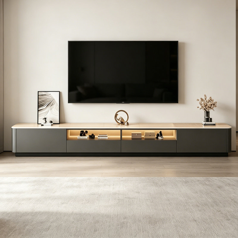 Meuble télé Minimalist, Gris / Blanc, H 13,38 po x L 94,48 po x l 11,81 po