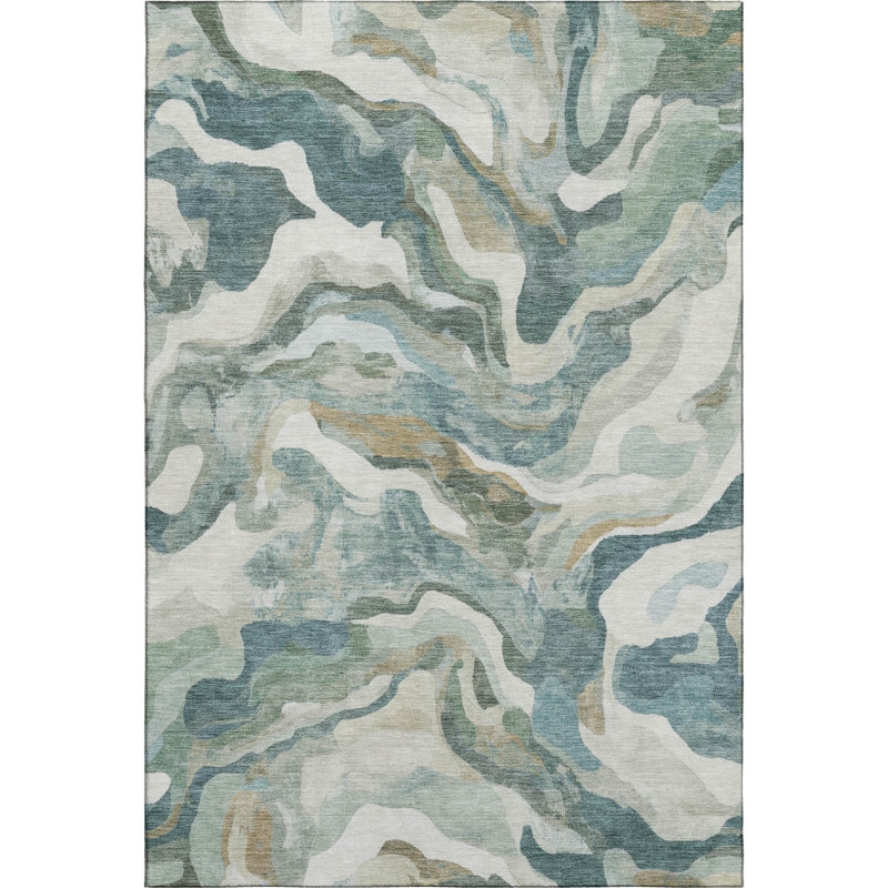 Tapis moderne lavable à la machine de qualité supérieure Mayfield AMF2162, Sarcelle, Rectangle 5 pi x 7 pi 6 po