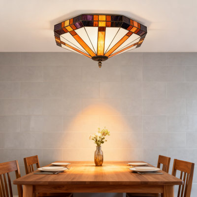 3-light Dimmable 14.4" Tiffany Glass Flush Mount