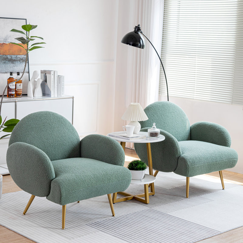 Accent Sherpa Chair Comfy Modern Living Room Chair Fabric Mid Century Bedroom Chair With Legs Arm Chair For Reading Bedroom Single (Set Of 2)