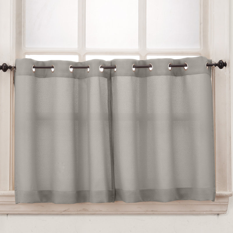 Sauel Textured Semi-Sheer Kitchen Cafe Curtain Pair, Nickel, 56" W x 24" L
