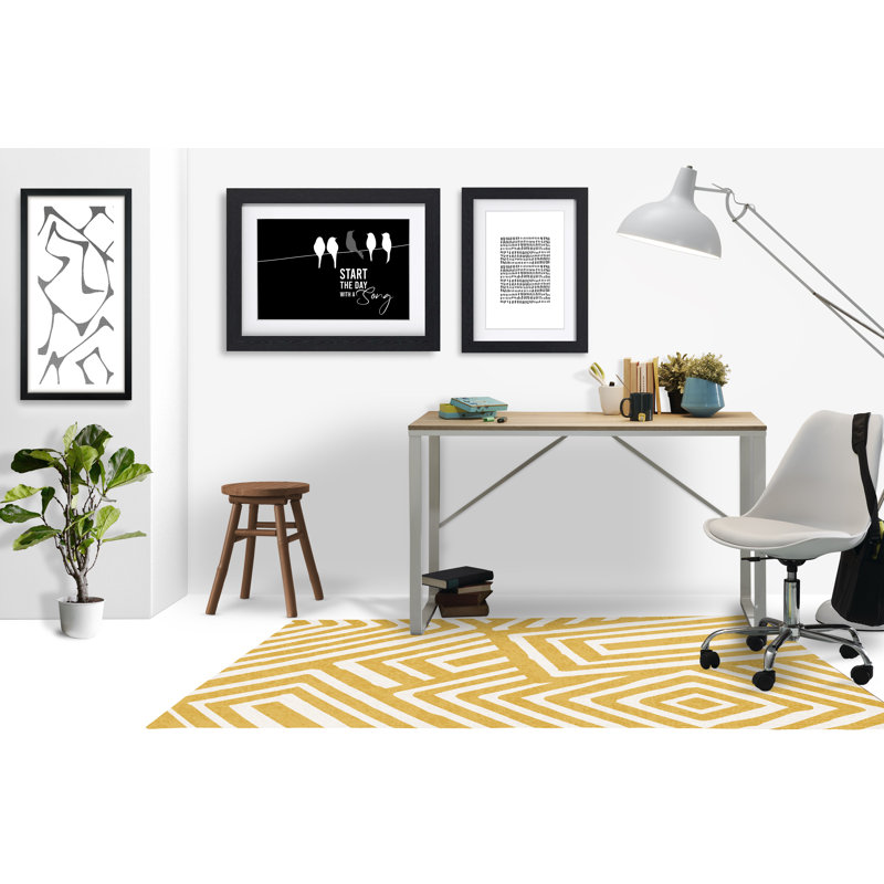 Tapis de chaise rectangulaire Bilo, H 48 po x l 72 po, Jaune / beige
