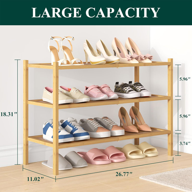 3 Tier Stackable Free Standing Shoe Rack, Natural