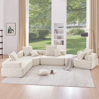Canapé modulaire surdimensionné en U surdimensionné, ensemble de canapé de plancher Boucle de luxe, canapé compressible convertible, canapé spacieux rempli de mousse pour le salon, combinaison gratuite de 4 PC
