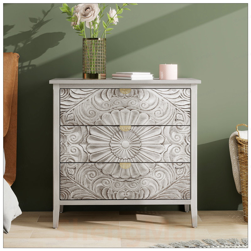 Armoire simple à 3 tiroirs avec panneaux en relief, finition peinte à la main et sécurité anti-basculement pour les maisons américaines modernes