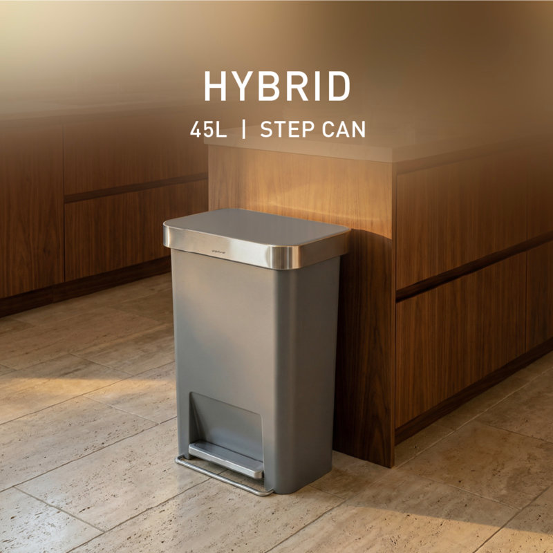 Simplehuman 45 Liter / 12 Gallon Rectangular Kitchen Step Trash Can with Soft-Close Lid, Plastic, Gray