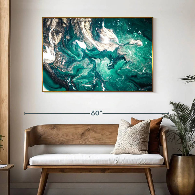 Bleu sarcelle Silvana, 46 po x 31 po, Cadre flottant doré