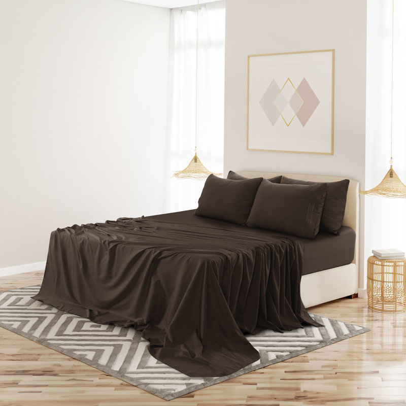 Ensemble de draps en microfibre 6 pièces Lux Decor, Brun chocolat, Ensemble de draps pour grand lit + 1 drap-housse +