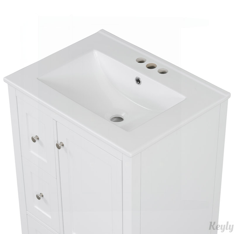 Meuble-lavabo de 24 po avec rangement, tablette réglable, Argent argent, Blanc