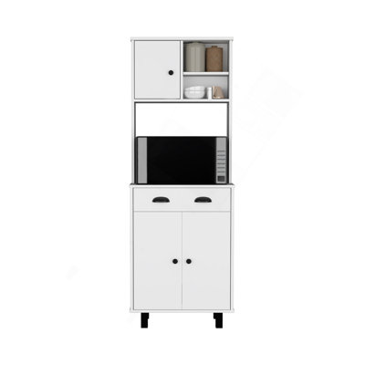 Garde-manger Waco H 67 po avec deux armoires, deux tablettes ouvertes et un tiroir, blanc