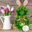 Couronne de lapin de Pâques de 21,2 pouces, couronne décorative de porte d'entrée en forme de lapin, décoration murale de Pâques au printemps