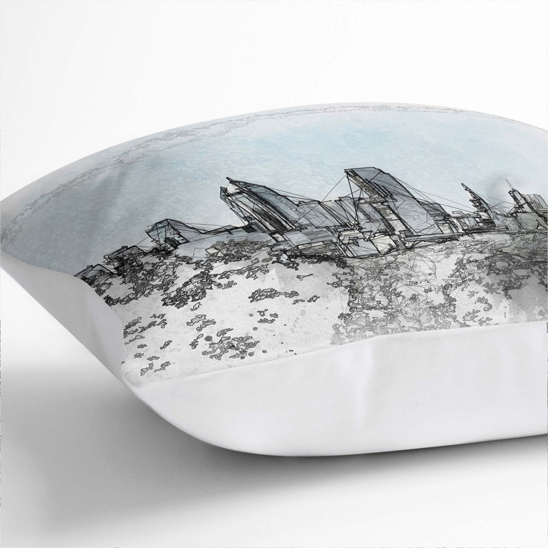 Philadelphia Skyline Cushion with Filling, 55cm H x 55cm W x 20cm D, White