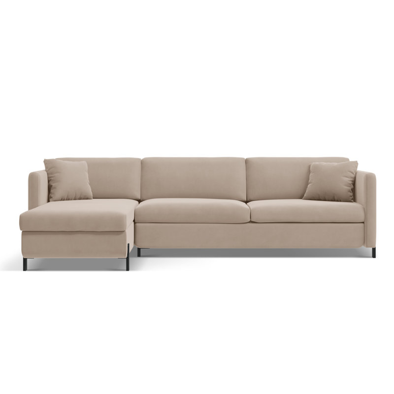 Bejna 3 Seater Velvet Sofa Bed, Beige, Left Hand Facing, 80cm H x 170cm W x 280cm D