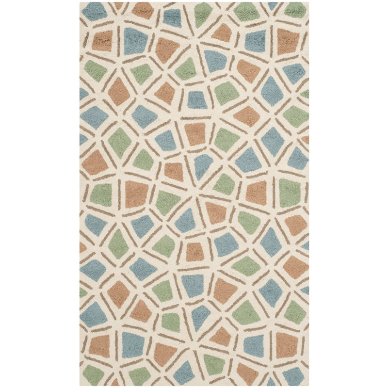 Atilia Hand Hooked Cotton Pile Geometric Rug, Rectangle 5'6" x 8'6"