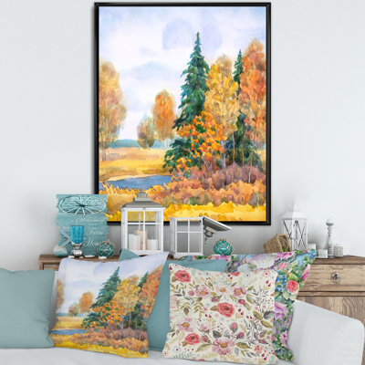 Forêt d'automne au bord du lac - Peinture sur toile
