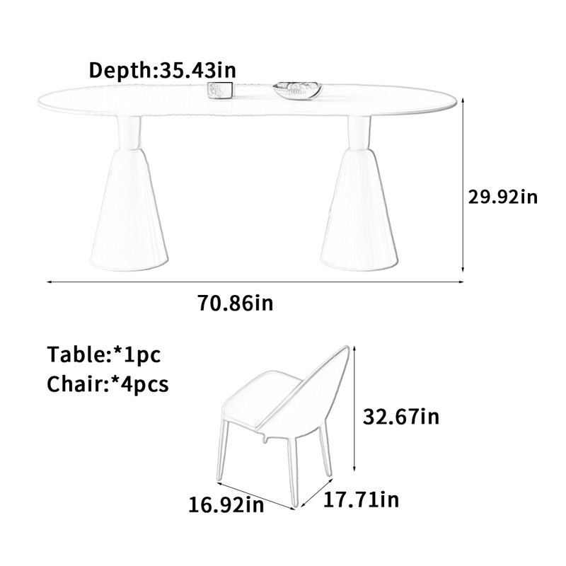 Table de salle à manger blanche, H 29,92 po x L 70,86 po x l 35,43 po