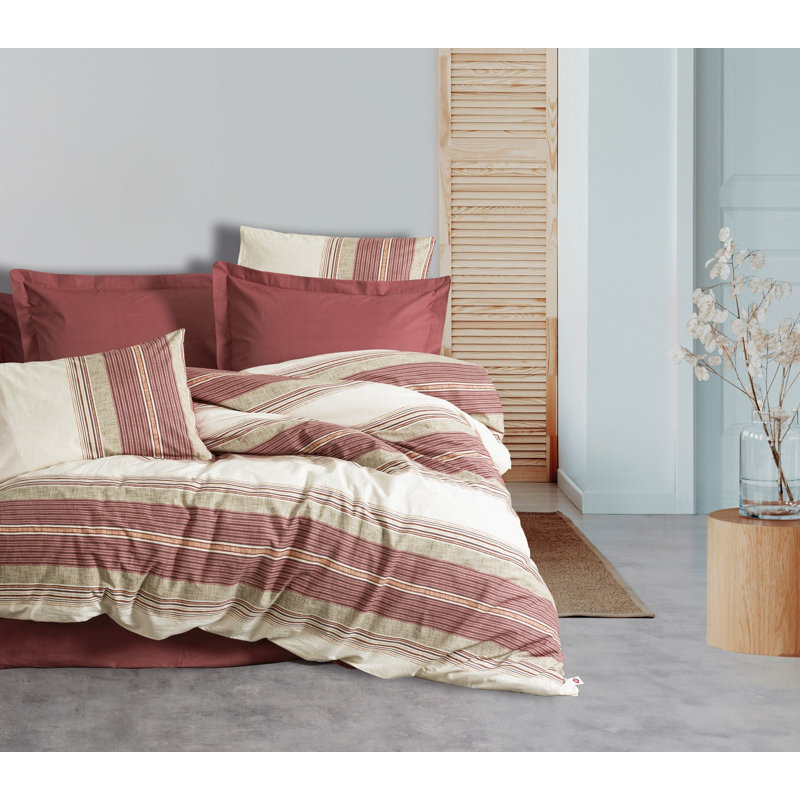Ensemble de housse de couette simple Premium Ranforce, rouge clair, 53,1 po x 78,7 po | 100% coton, 145 fils | Lavable à la machine, fermeture à boutons pour couette et enveloppe pour taie d'oreiller | Une literie luxueuse et confortable