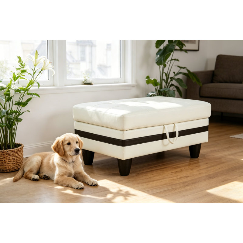 Repose-pied avec rangement en similicuir, Similicuir blanc