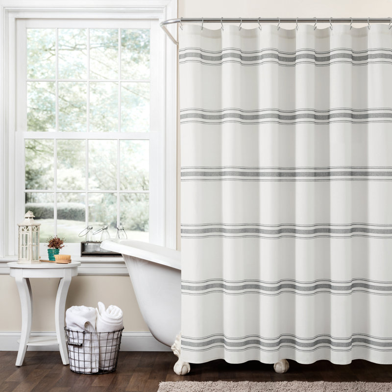 Gray and White Cotton Striped Shower Curtain