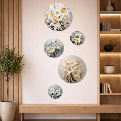Dreamy Serenade of Lilies II - lot de 5 art mural lys - ensemble de 5 décorations murales traditionnelles en métal